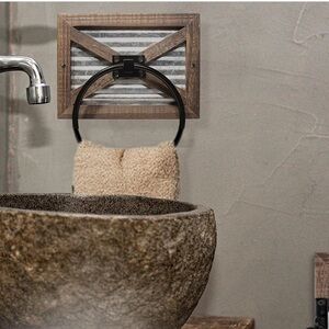 Rustic Towel Ring with Wood and Galvanized Metal Design